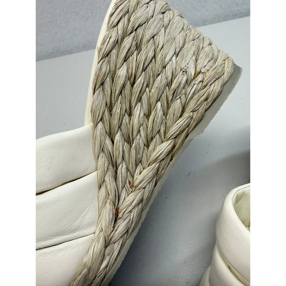 Vince Glyn Off White Leather Espadrille Wedge Sandals Square Toe Slide Heels 7.5